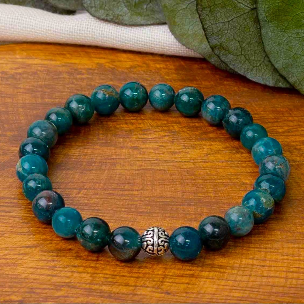 🆕New Blue Apatite 8mm Healing Gemstone Bracelet with Tibetan Spritua…